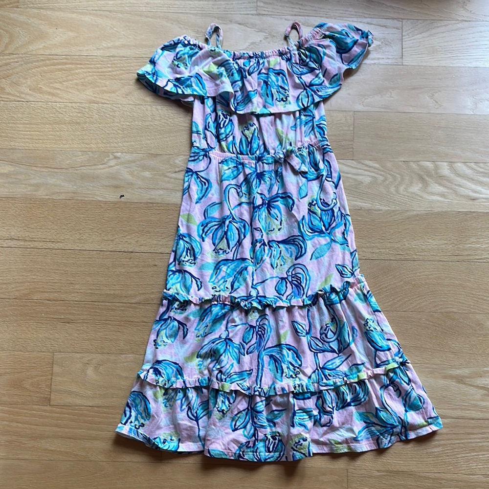 Lily Pulitzer Floral Off-Shoulder Kids Dress - Pink and Blue